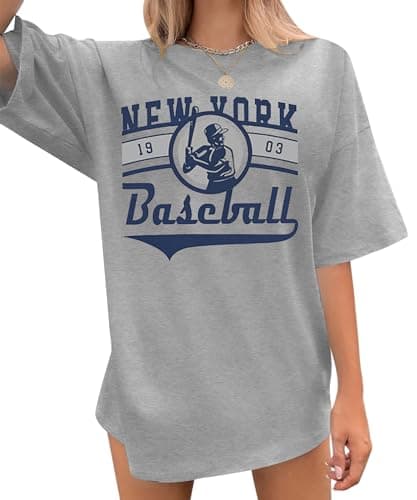 Oversized New York Baseball Shirt : Women Baseball Shirts Baseball Graphic Short Sleeve Tee Tops - Image 1