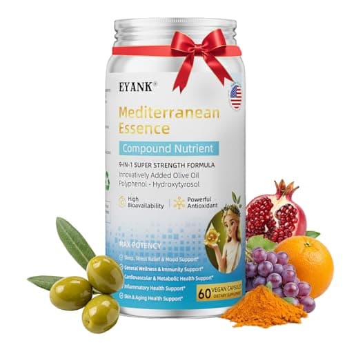 EYANK 9-in-1 Mediterranean Metabolic Health Olive Leaf Extract Supplement(25% Hydroxytyrosol), USA Made, Antioxidant Supplement for Immune Sleep & Mood Support- 60 Capsules - Image 1