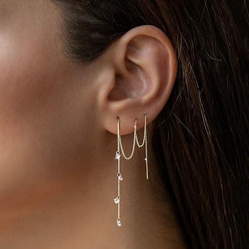Moodear Dangle Earrings for Women - Trendy 14K Gold Plated Long Chain Earring Non Tarnish Hypoallergenic CZ Drop Earring Dainty Jewelry - Thumbnail 4