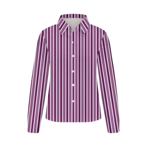 Striped Shirt Women Long Sleeve Summer Fall Blouse Purple - Thumbnail 4