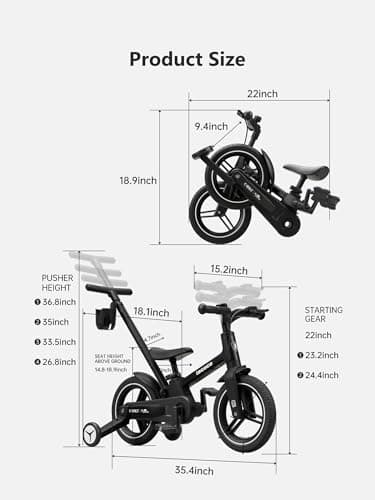 lecoco Upgraded Toddler Bike with Push Handle 6 in 1 for Kids, Balance Bicycle Toys with Training Wheels, Brackes, Cup Holder, Pedal, Kickstand Birthday Gift for Boys and Girls - Thumbnail 3