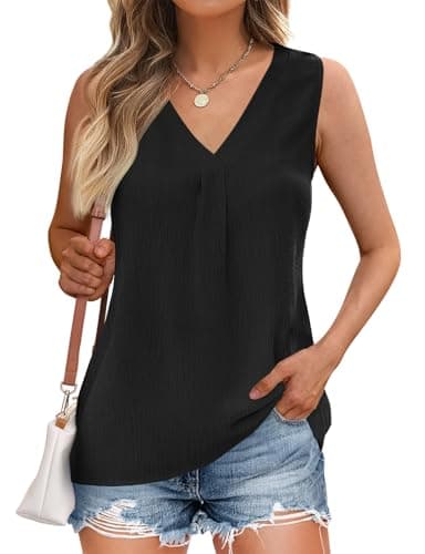 GKBK Womens Dressy Business Tank Tops V Neck Casual Cami Sleeveless Camisole Blouses Summer Basic Tank Shirt Black XS - Image 1