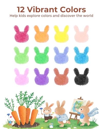 JUPITEARTH Carrot Crayons for Kids 12 Colors, Non Toxic Beeswax Toddler Crayons with 30-Page Coloring Book and 120 PDF Pages, Mess-Free Coloring for Kids Art Supplies Gift - Thumbnail 5