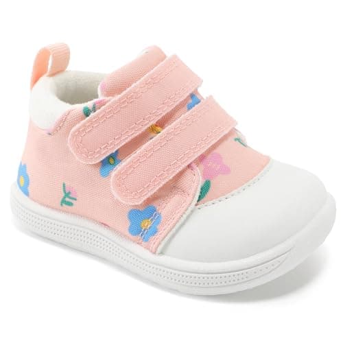 STQ KIDS Wide Toe Box Baby Girls Sneaker Toddler Barefoot Walking Shoes Cute Infant Babies Tennis Shoe Soft First Walker Non-Slip Mid Top Ankle Support Coral Pink 18-24 Months Toddler Size 6 US