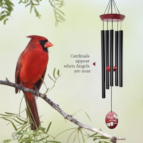 Windchime Cardinal Memorial Wind Chimes –Tuned Sympathy Wind Chime with “Cardinals Appear When Angels are Near” Saying, Red Bird Wind Sail, Outdoor Garden Gift for Loss of Loved One, Mom, Grandma - Thumbnail 4