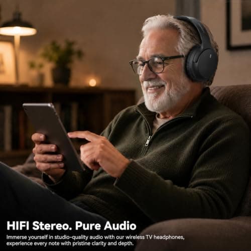 Wireless Headphones for TV Watching, TV Headphones Wireless for Seniors with Versatile Transmitter Charging Dock, Instant Audio Sync, 60-Hour Playtime, Perfect for Parents & Seniors, Black - Thumbnail 2