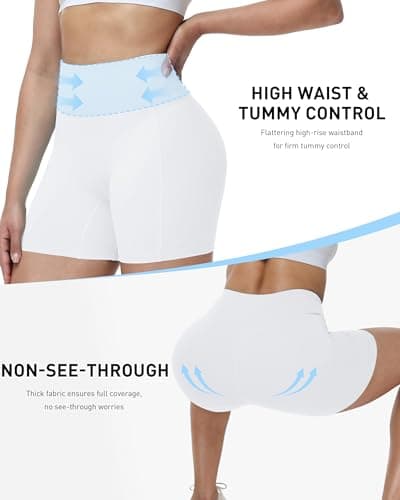 Roadbox 5" High Waisted Women's Biker Shorts, Tummy Control Compression Booty Spandex Shorts for Volleyball Workout Gym Yoga Running(L) White - Thumbnail 4