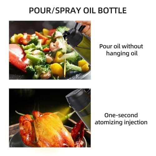 Aovdy Olive Oil Sprayer for Cooking, 2 In 1 Glass Oil Dispenser 16oz- 470ml Premium Spray Bottle for Kitchen Gadgets and Air Fryer Accessories, Salad, BBQ - Dark Green - Thumbnail 6