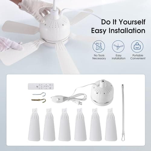 AHAWILL Outdoor Ceiling Fans with Lights,18" Gazebo Fan with Hanging Hook,Plug in Ceiling Fan,3CCT Dimmable,Portable Fan for Patios,Tent,Camping.White - Thumbnail 5