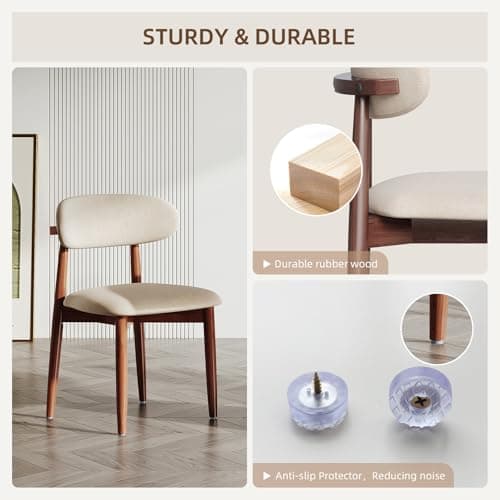 EURUIS Modern Wooden Dining Chairs Set of 6, Fabric Upholstery Kitchen Chairs Farmhouse Dining Room Side Chairs for Restaurants, Cafes, Patio, Easy Assembly, Beige - Thumbnail 6