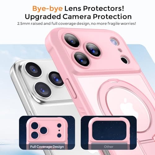 MOCCA Design for iPhone 17 Pro Max Case, Compatible with Magsafe [Premium Invisible Magnetic Ring Stand] [Military Drop Protection] Full Camera Guard Translucent Matte Slim Phone Cover 6.9",Pink - Thumbnail 3