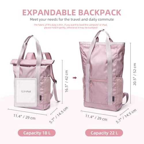GOLF QUALITY Foldable Convertible Tote Backpack Lightweight Versatile Nylon Daypack for Women Work Leisure Travel,Berry Pink - Thumbnail 2
