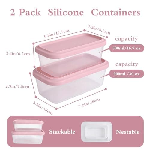 LGTLEBES Silicone Food Storage Containers with Lids, 2-Piece Set (500ml & 900ml) - BPA-Free - Kitchen Organization for Meal Prep, Snacks, Leftovers Freezer, Microwave & Dishwasher Safe (Cream) - Thumbnail 2