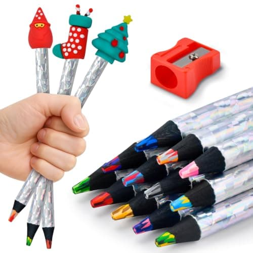 FilmHOO Easter Basket Stuffers for Teens Kids Children Easter Gifts for Kids,Art Supplies,12 Rainbow Colored Pencils With Cute Pencil Cap,sharpener,Arts And Crafts 4-12 Year Old Party Favors - Image 1