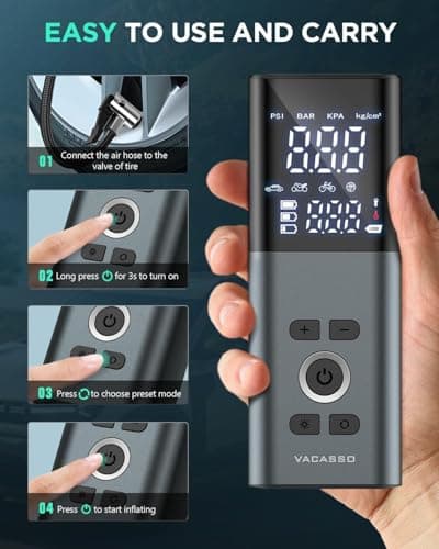 Tire Inflator Portable Air Compressor, 150PSI Air Pump For Car Tires with Accurate Tire Pressure Gauge, Cordless Air Compressor for Car, Motorcycle, Bike, Balls and More, Smart Autostop - Thumbnail 3