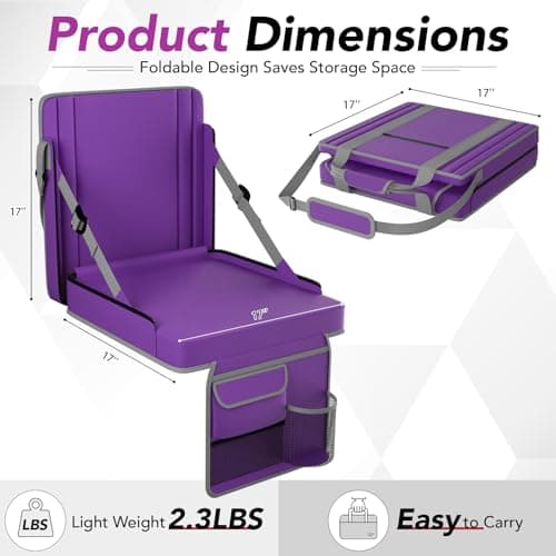 janiry Stadium Seats with Back Support 2PACKS Adjustable Bleacher Chairs with Back and Cushion Bleacher Seat with Cup Holder, Carry Handle & Shoulder Strap for Outdoor Sports Events, XL Large Purple - Thumbnail 2