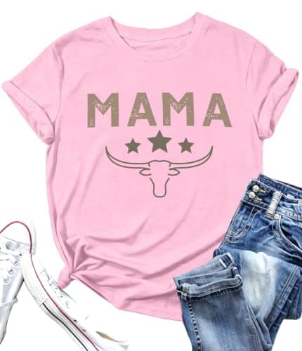 Mama Shirt Western Tshirt Funny Mom Shirts Mothers Day Outfit Women Pink - Image 1