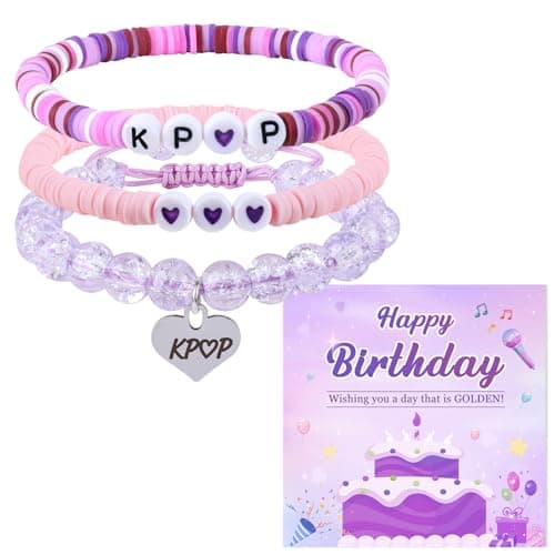 JIANZHEN KPop Bracelet Merch Stuff and Birthday Card Korea-Pop Demon Christmas Jewelry Birthday Party Decor Cosplay Outfits Accessories for Gir Women Daughter Sister Fans (Purple Crystal) - Image 1