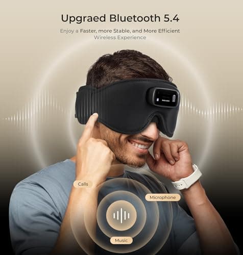 LC-dolida Pro Bluetooth Sleep Mask with White Noise & 3-Colored Lights, Upgraded Chip for Pure Sound, 3D Zero-Pressure Design for Side Sleeping, Total Blackout & Soft Contour, Black - Thumbnail 6