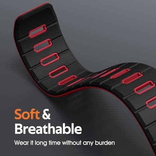 Odbeai Magnetic Sport Band Compatible with Apple Watch Ultra 3 2/Ultra Band for Men 49mm 46mm 45mm 44mm 42mm,Strong Magnet Outdoors Soft Silicone Strap for iWatch All Series 11 10 9-1 SE Black/Red - Thumbnail 3