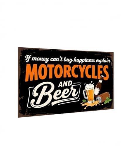 Carastora Retro Metal Tin Sign – Motorcycle and Beer Wall Decor, Funny Vintage Sign for Bar, Cafe, Garage, Man Cave, or Club Decoration, 8x12 Inches