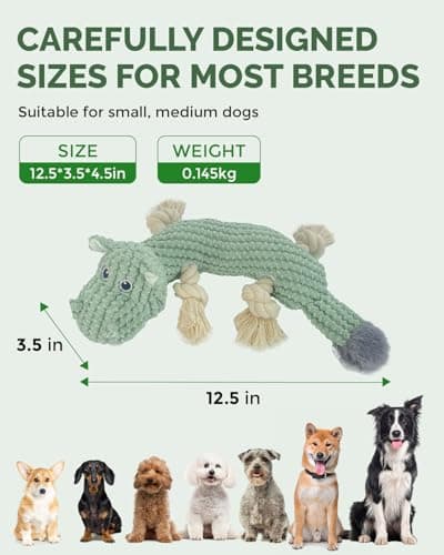 FoxFocus Durable Squeaky Dog Toys for Medium Dogs to Keep Them Busy, Green - Thumbnail 5