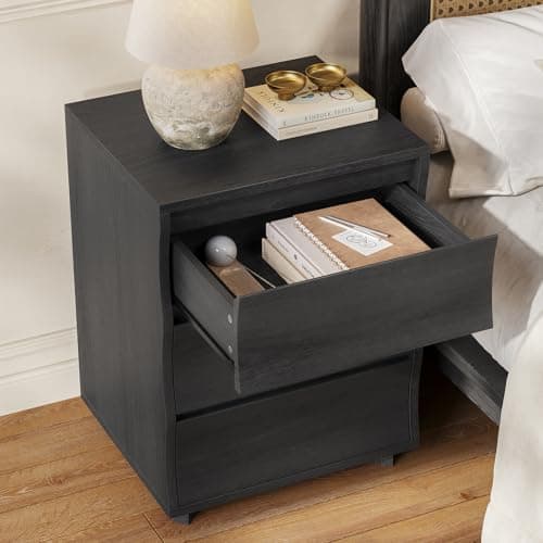 SUCSSRICH Black Nightstand, Night Stand with 3 Drawers, Modern Nightstand with Large Storage, Silent Slides, Wooden End Side Table, Bedside Table with 3 Drawers for Bedroom - Thumbnail 6