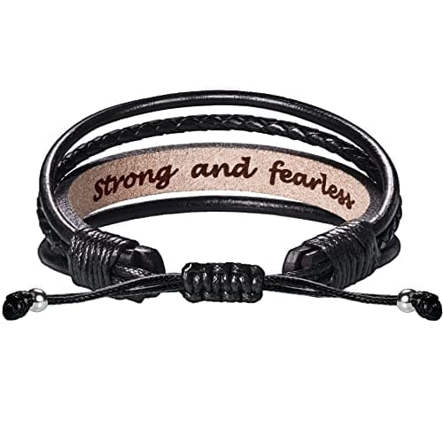 Btysun Inspirational Leather Bracelets for Men Women Gifts for Him Her Uplifting Quotes Hidden Message Engraved Best Friend Bracelets Christmas Gift for Dad Uncle Brother Husband Birthday Jewelry - Image 1