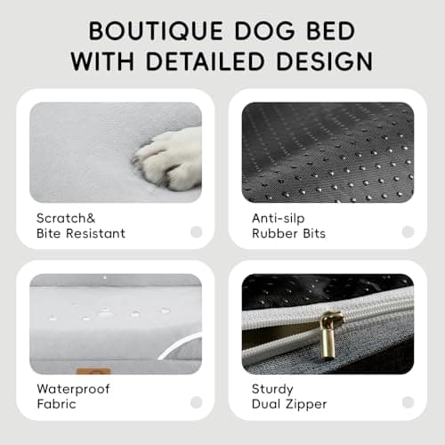 Homemate Dog Bed Medium Size Dog 28x23 inch with Orthopedic Foam Waterproof Outdoor Pet Cat Bed Sofa Supplies with Toy Dogs Crate Pad Couch with Removable Washable Cover & Non-Slip Botton Light Grey - Thumbnail 6