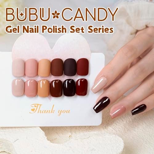 BUBU CANDY Gel Nail Polish Set 15ML 6Pcs(Texture Nude,Coffee,Brown,Chocolate,Redwine,Thick cocoa), Hema free, Soak Off UV LED Nail Gel Kit for Winter Nude DIY Manicure - Thumbnail 2