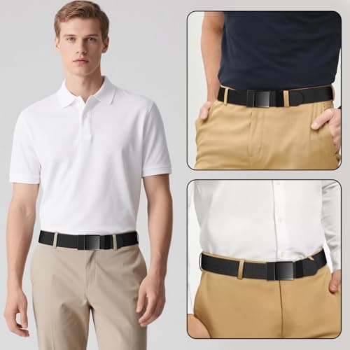 SANSTHS Mens Belt 1.5", Casual Web Golf Ratchet Belts for Men, Stretch Nylon Work Belts with Flip Top Buckle, Black - Thumbnail 6