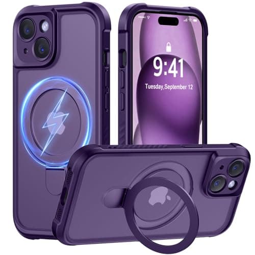 MOCCA Design for iPhone 15 Case with Magnetic Invisible Stand [Full Camera Protection] [Compatible with Magsafe] Military Drop Shockproof Translucent Matte Phone Case Cover 6.1",Deep Purple - Image 1