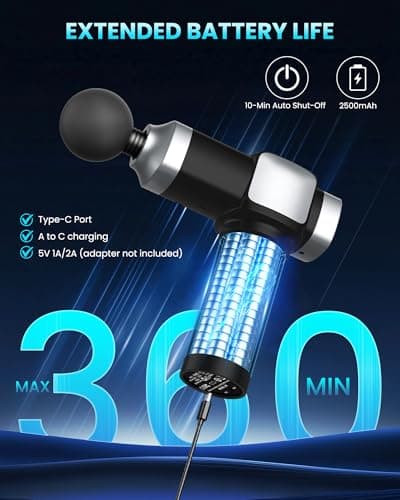 CAMEFER Deep Tissue Massage Gun, Portable Percussion Electric Muscle Massager for Pain Relief, Handheld Massagers with 30 Speeds & 6 Attachments for Back and Neck, Gifts for Men Women - Thumbnail 4