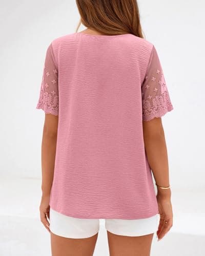 Zenlonr Women Tops Summer 2026 Short Sleeve Shirts Spring Vacation Fashion Dressy Casual Business V Neck Blouses(Pink,Medium) - Thumbnail 6