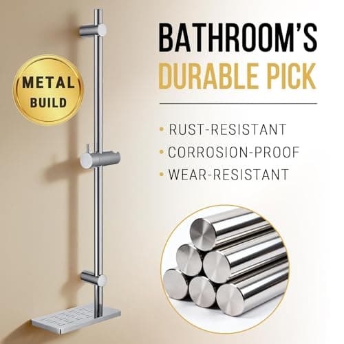 G-Promise Metal 27 Inch Shower Slide Bar with Stainless Steel Tray (Chrome) - Thumbnail 3