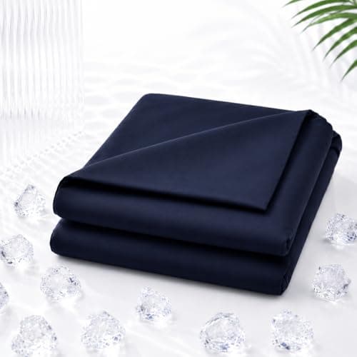 Cozorbt Double-Sided Cooling Comforter Queen Size Ice Silk Summer Blanket No-Seam 0.45 Soft Breathable Silky Smooth Edge-Free Design, Hot Sleepers, Deep Blue 106x90