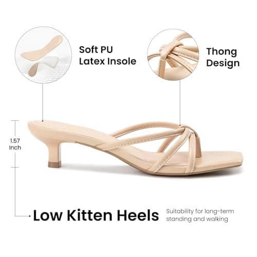 Athlefit Nude Heels Strappy Square Toe Low Kitten Heels for Women Comfortable Dressy Prom Date Office Short Heeled Sandals Size 7.5 - Thumbnail 4