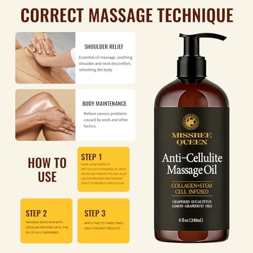 Anti Cellulite Massage Oil | Firming Body Oil with Collagen | 8 Fl Oz | Improve Skin Smooth & Appearance of Cellulite & Moisturizing | Neck & Legs & Body | Sensitive Skin | MC-1 Massage Care Series - Thumbnail 5