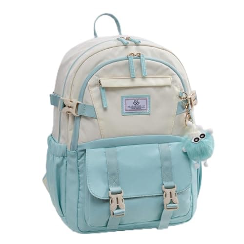 LOVEVOOK School Backpack for Teen Girls, Bookbag for 8-16 Student, Middle High College Back to School Cute Kids Backpack, 15.6 Inch, Mint Green-beige