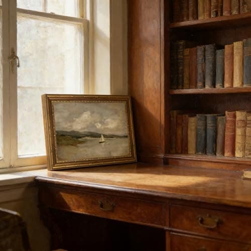 Gold Framed Wall Art, Vintage Coastal Sailboat Canvas Prints - Antique Ocean Beach Landscape Pictures, Rustic Nautical Farmhouse Seascape Decor Gallery Artwork for Living Room, Bedroom 12x16 inch - Thumbnail 4