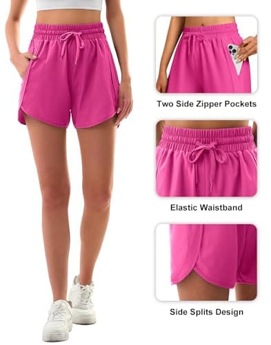 3rd hill Women's 5" Athletic Running Shorts Quick Dry Lightweight Workout Gym Shorts with Zipper Pockets UPF 50+ Hot Pink S - Thumbnail 5