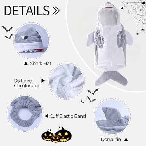 NACOCO Halloween Pet Shark Costume - Dog Cute Clothes Hoodie Cat Warm Outfit Coat Apparel for Small Medium Large Dogs and Cats (Grey, XL) - Thumbnail 4