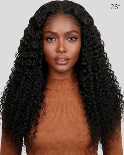 UNIKY Half Wig Human Hair 26 Inch Glueless Wigs Human Hair Half Wig Curly Human Hair Wigs For Black Women 210% Density Invisible Hairline 3 In 1 With Drawstring Seamless Clip Ins Flip Over Half Wigs - Thumbnail 2