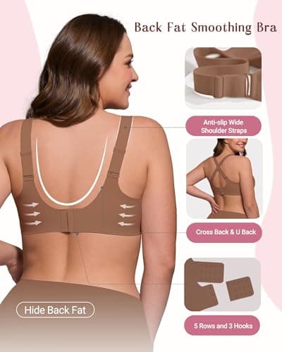 As Fairy Women's Supportive Wireless Bra Full Coverage No Underwire Plus Size Seamless Bralette for Large Breasts(Coffee 36DD) - Thumbnail 5