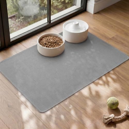 MontVoo Pet Feeding Mat, Absorbent Dog Food Mat, Quick Dry Pet Bowl Mat with Non-Slip PU Backing, Keep Floor Clean from Water&Food Spills, Machine Washable Cat Food Placemat, 14"x20", Grey