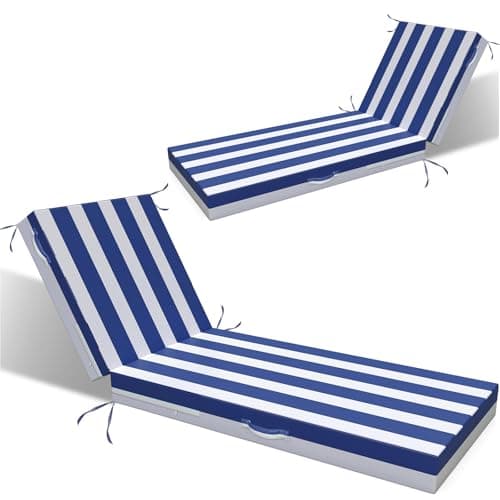 L'AGRATY Outdoor Lounge Chaise Cushion: 72x21x3 Inch Waterproof Lounge Chair Cushion for Outdoor Furniture with Fade Resistant Removable Cover - Patio Cushions for Pool Lawn Deck(Navyblue White 2Pcs) - Image 1
