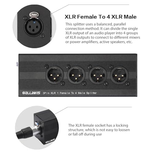 SZLliyxs XLR 1 to 4 Box,4-Way Balanced XLR Splitter Box,3Pin XLR 1 Female to 4 Male Splitter,1-In-4-Out Audio Distributor for Studio, Live, Mixer, Amplifier, Preamps, Powered Speaker - Thumbnail 6