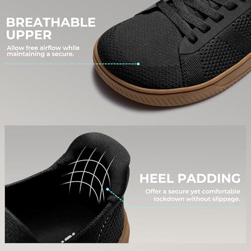 AIRHAS Mens Wide Toe Box Barefoot Shoes Zero Drop Fashion Sneakers for Men Walking Casual Minimalist Shoes(Black/Gum,7.0W) - Thumbnail 5