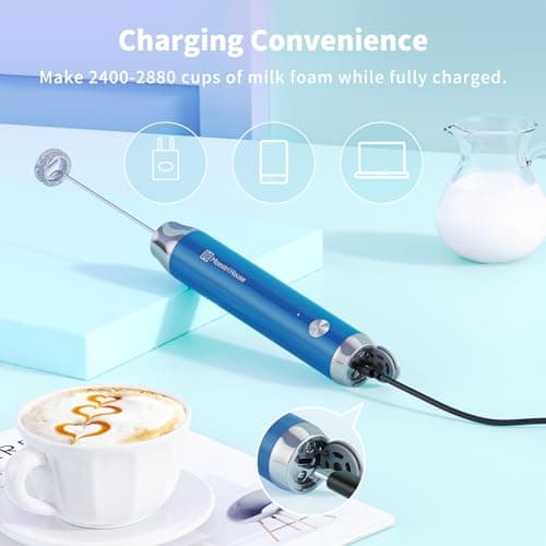 Maestri House Rechargeable Milk Frother with Stand, LunaFro Handheld Electric Foam Maker Waterproof Detachable Stainless Steel Whisk Drink Mixer Foamer for Lattes, Cappuccino - Thumbnail 3