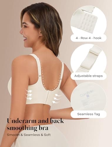 COMFELIE Women's Seamless Wireless Bra No Wire Full Coverage One-Piece Smoothing for Large Bust Minimizer White - Thumbnail 3